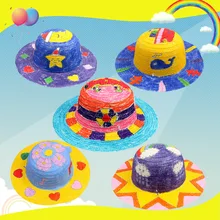 Дети ручной работы DIY Детский сад окраска соломенная шляпа творческое искусство и ремесло материал Изобразительное искусство шляпа с граффити развивающая игрушка