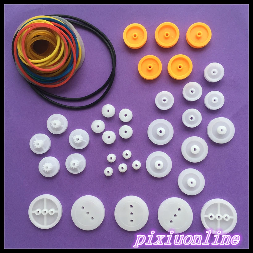 1set DIY Plastic Belt Wheels Gears Sets Drive Belt Pulley Model Fitting DIY Toy Bike Cars Robot Plane PartsK016Y