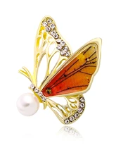  Wuli&baby New 3-color Butterfly Brooch Pins For Women Unisex Pearl Insect Brooches Party Office Jewelry 