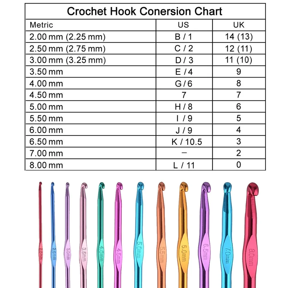 Knitting Hook Set Aluminum Crochet Hooks Multicolor Mixed 2-10mm