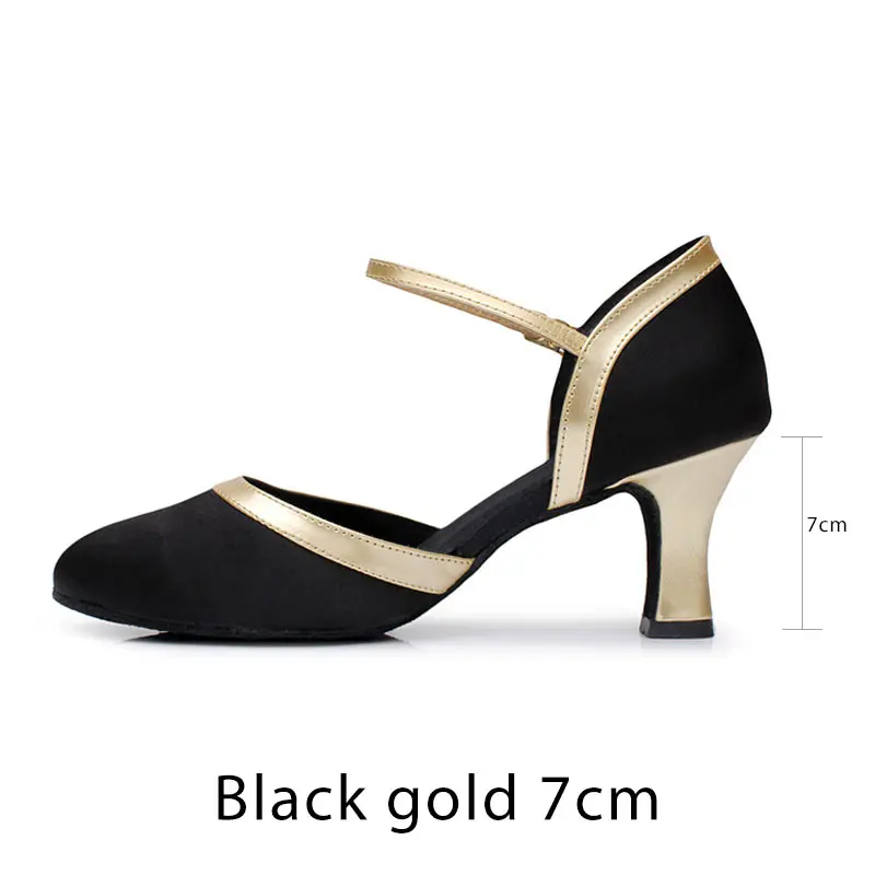 Black 7cm heel Женская танцевальная обувь для сальсы Женская атласная обувь для латинских танцев с закрытым носком танцевальная обувь для девочек для танго бальных танцев обувь женские босоножки каблук 5 см/7 см - Цвет: Black 7cm heel