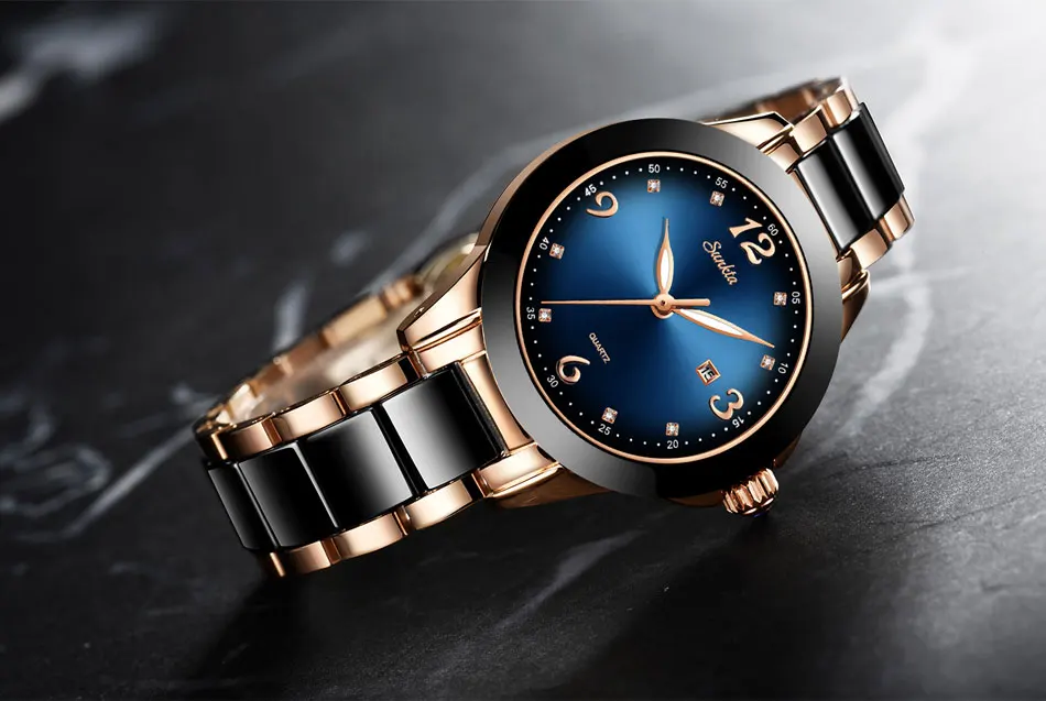 SUNKTA синий водонепроницаемый браслет для часов модные женские часы Дамы Топ бренд класса люкс Стразы керамические спортивные кварцевые часы для женщин