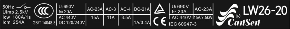 CANSEN LW26-20 CA10 Ith 20A поворотный кулачковый переключатель 1-0-2 2 полюса 8 терминалов 35 мм монтаж на din-рейку