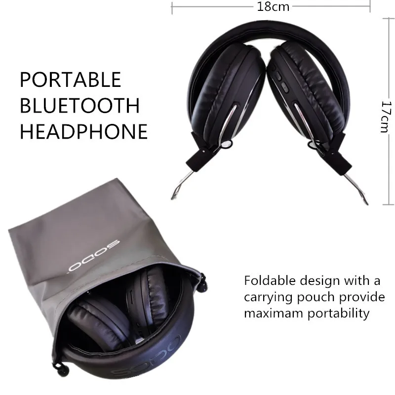 SODO 1004 Wireless Headphone Foldable Bluetooth-compatible 5.0 Stereo Headset Wired Wireless Headphones with Mic Support TF Card