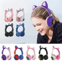 

LED Cute Cat Ear Headphones Bluetooth-Compatible 5.0 Wireless Headset Stereo Music Helmet Kids Girl Gift PC Phone Gaming Headset