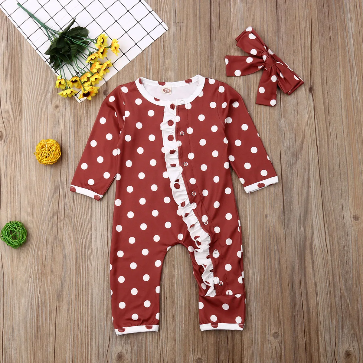 Спортивный комбинезон в горошек с цветочным принтом для новорожденных и маленьких девочек; комплект осенней одежды