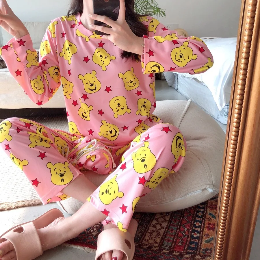 

[Origional] New Style Preemptive Purchase Three-piece Set Crew Neck Long Sleeve Trousers Cloth Bag Portable Pajamas Women's Home
