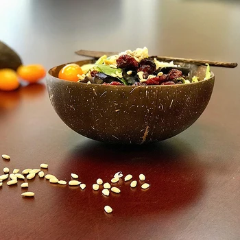 

Creative Natural Coconut Wooden Bowl Environmental Fruit Art Crafts Decoration Salad Noodles Rice Ice Cream Wooden Bowl