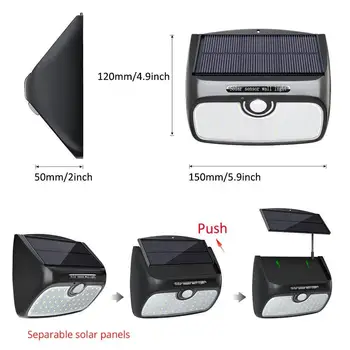 

Outdoor Yard Wall Lamp 48LED Solar Power Light PIR Motion Sensor Garden Security detachable solar panel for 3M cable street wall