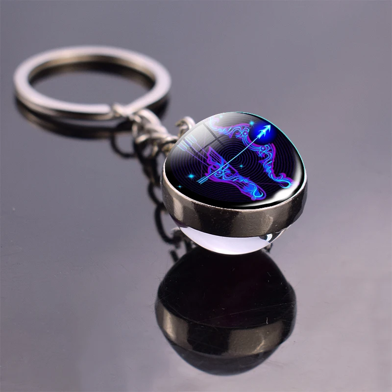 12 Constellation Keychain Glass Ball Pendant Zodiac Key Rings Jewelry Birthday Gift Scorpio Leo Libra Sagittarius Aries Keyrings - Цвет: Sagittarius