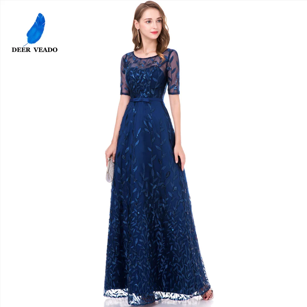Женское длинное вечернее платье с принтом листьев DEERVEADO модель M212D|gown pattern|evening