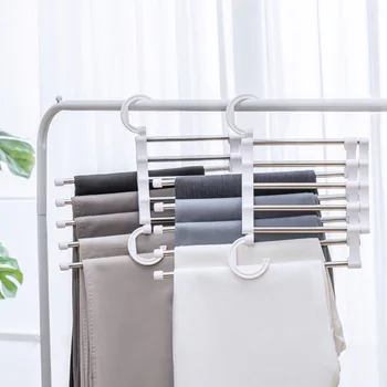

5-in-1 Stainless Steel Magic Pants Rack Storage Rack Multi-function Folding Multi-layer Creative Practical Wrinkle-Free Rack