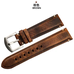 Vintage Handmade Calf Leather Watchband - Soft Men's Bracelet Strap - 22mm (Silver buckle)