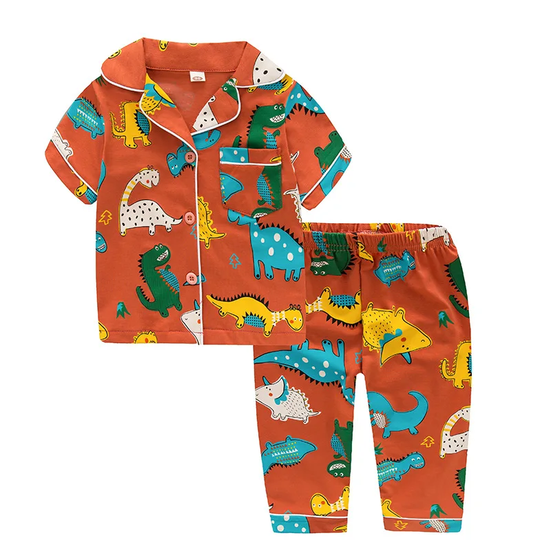 SAILEROAD New Summer Boys Short sleeves Pajamas Girls Set Cartoon Flowers Pyjama Cotton Kids Pijama Children Sleepwear Clothes pajama sets baby boy Sleepwear & Robes
