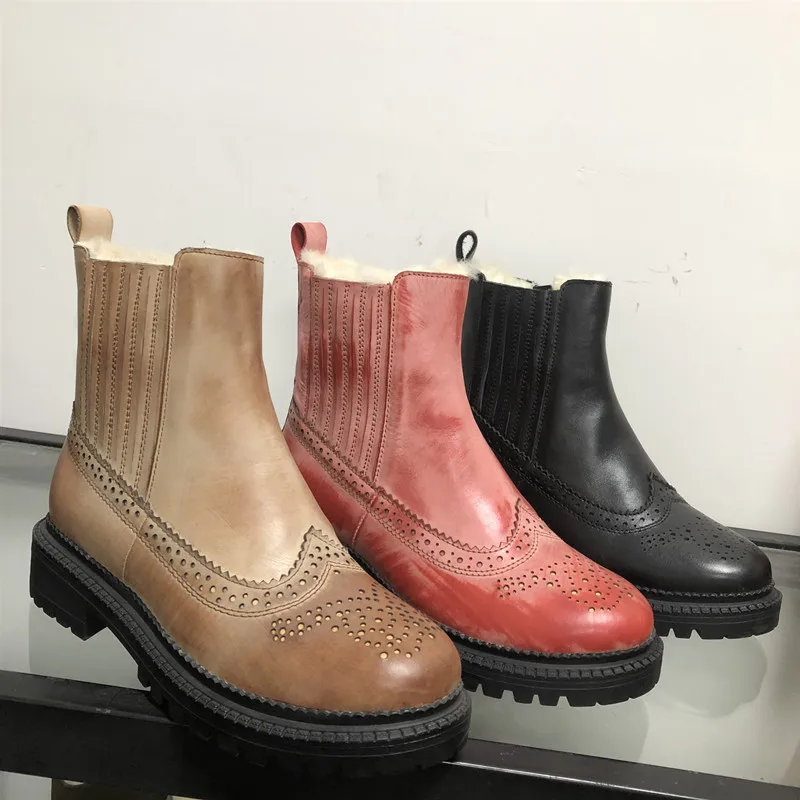 

Shoes Woman Botas Mujer Round Toe Bottes Femme Mixed Colors Ladies Shoes Side Zipper Boots Womenr Carving Leather