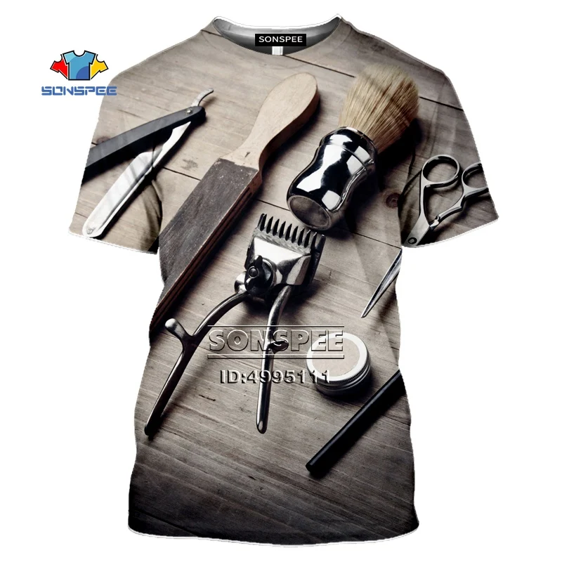 

SONSPEE Men's T-Shirts New Barber Hairdresser Shears 3D Print Women Summer Tshirt Casual T shirt Men Tee Tops Fitness Clothes