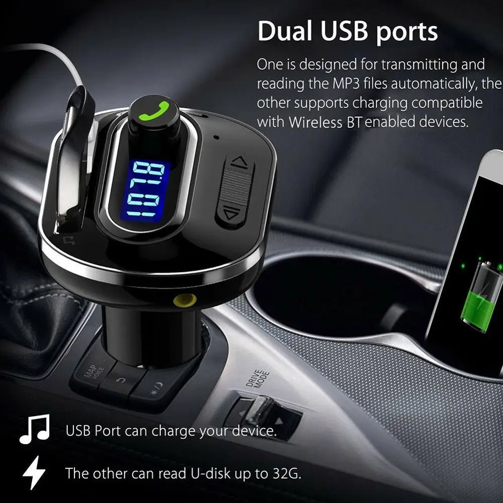 Автомобильный AUX комплект с FM адаптером беспроводной Bluetooth fm передатчик ЖК