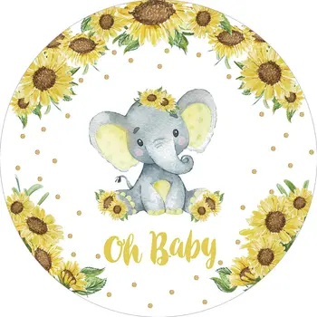 

Baby Shower Round Circle Background Cover Elephant Backdrop Pink Blue Boys Girls Birthday Decoration Banner Photobooth