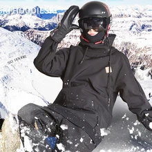 Зимняя Лыжная куртка унисекс с капюшоном, водонепроницаемая куртка для катания на лыжах и сноуборде, черная одежда для мужчин и женщин, ветрозащитное дышащее пальто