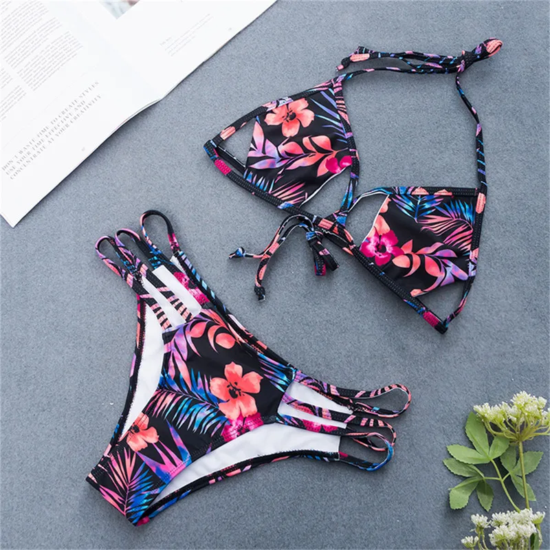 

Printed Swimwear 2019 Micro string Bikini Sexy Ladies Hollow Bikini Set Swimming Suit for Women Tankini Swimsuits Swimwear Tanga