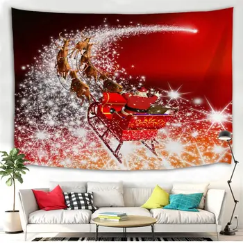 

Merry Christmas Decoration Xmas Santa Claus riding a sleigh Tapestry Bedroom Living Room Wall Hanging Tablecloth Beach Mat