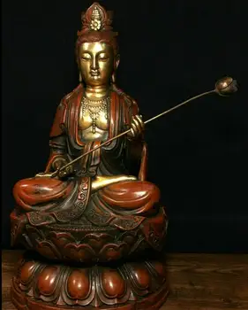 

Chinese old copper bronze gild lotus flower Guanyin Kwan-yin Bodhisattva statue