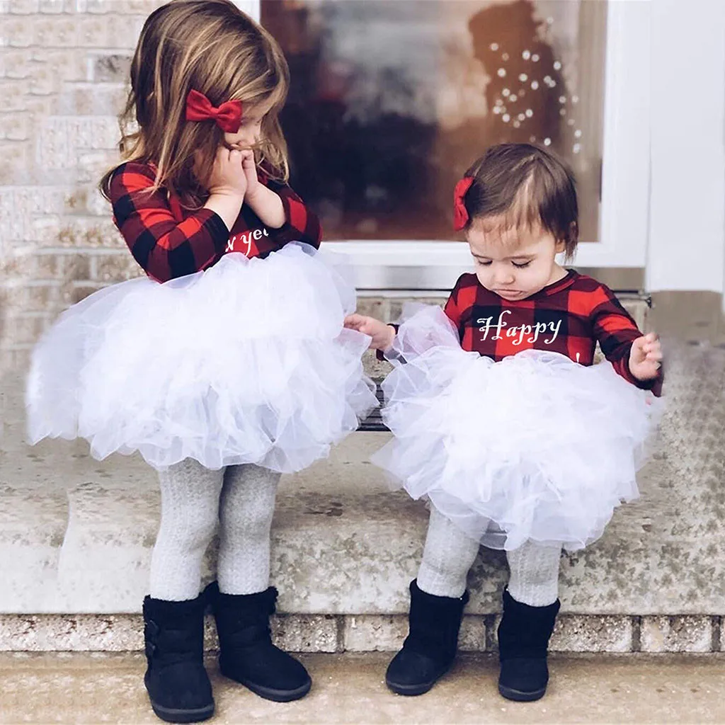 baby girl clothes My First New Year girl Dress Happy New Year Letter Plaid Tops Tutu Lace Dress Toddler Baby Kids Girls Clothes