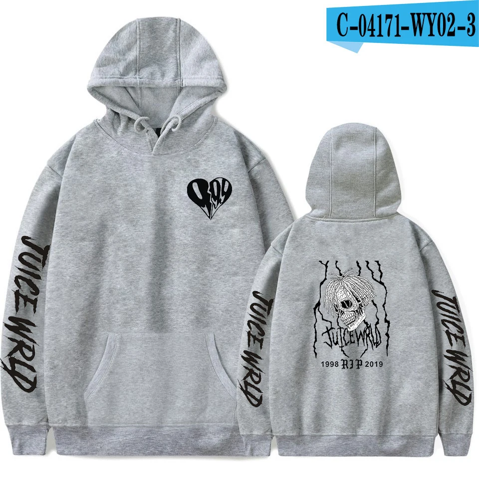 gray Модные толстовки Juice WRLD для мужчин и женщин, осенние толстовки с капюшоном в стиле хип-хоп, Повседневная Толстовка Juice WRLD для мальчиков и девочек, серые пуловеры - Цвет: gray