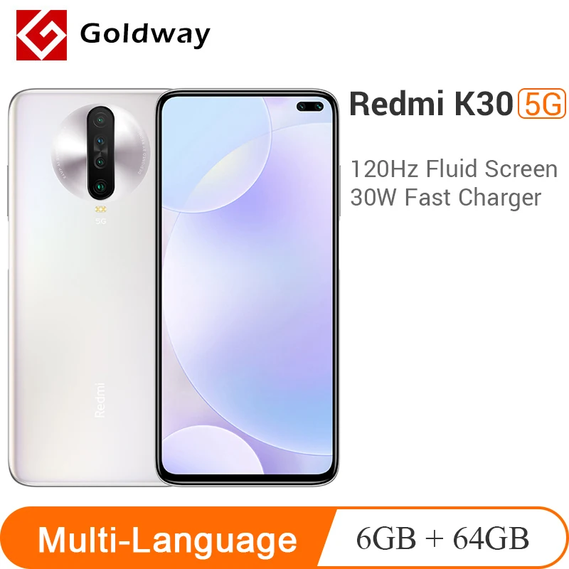  Xiaomi Redmi K30 Multi Languague, 6 ГБ ОЗУ 64 Гб ПЗУ, 120 Гц, жидкий экран, Snapdragon 76, 5G, 4500 мА/ч, NFC 