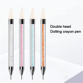 

1pc Double Head Nail Dotting Tool Nail Art Acrylic Handle Crystal Brush For Nails Rhinestone Decoration 2 Way Use Dot Pen Art