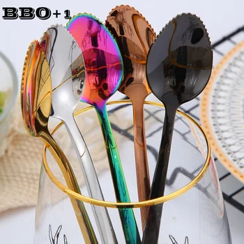 

6PCS Dessert Scrape Spoon Stainless Steel Serrated Fruit Grapefruit Spoon Kids Baby Tableware Kitchen Gadget Cooking Accessories
