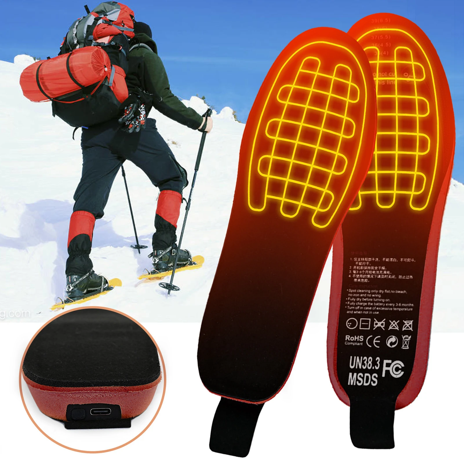 New 35-46 Size 2100mAh Heating Insoles with LED Remote Control Men Women Sport EVA Shoes Pads Outdoor Skiing Heated Insoles 3.7V 5