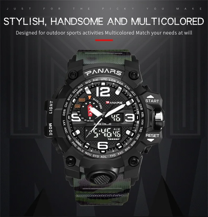 PANARS камуфляжные военные цифровые часы мужские G стильные модные ударные спортивные армейские часы светодиодный Электронные наручные часы для мужчин 8202