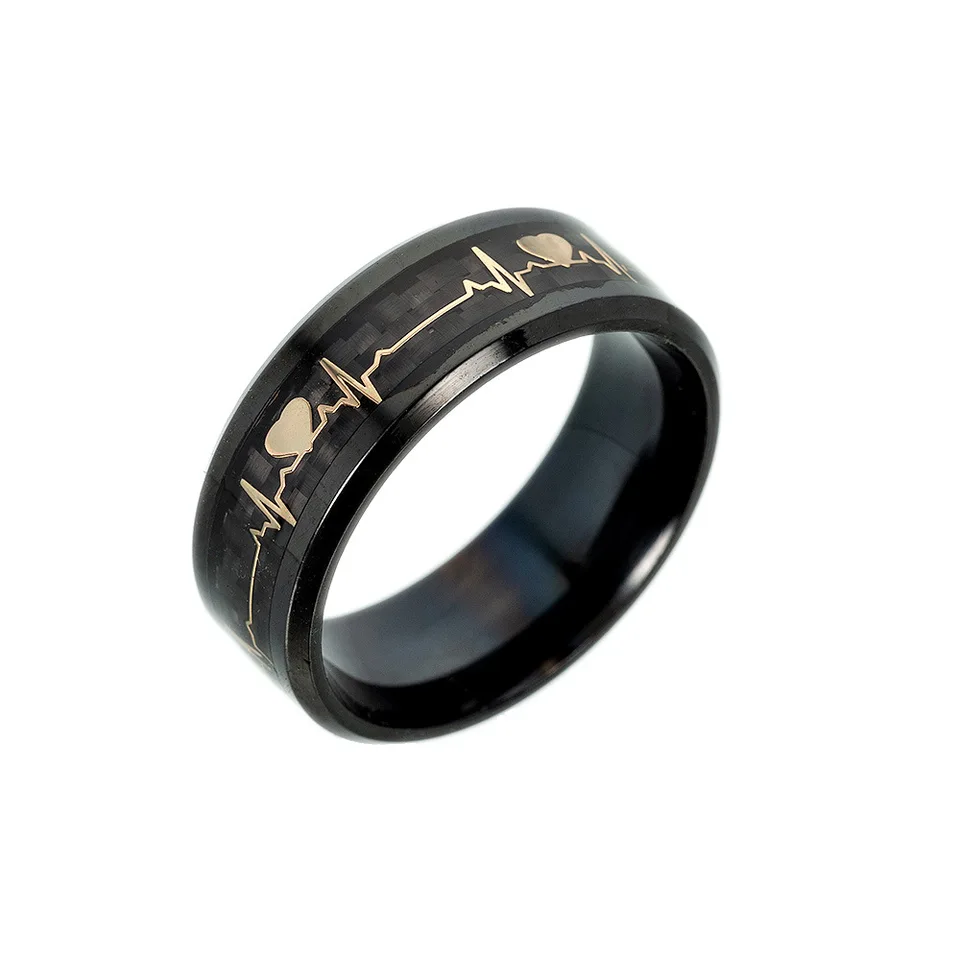 Duoying Heart Beat Engraved Ring Luminous Rings Glowing Rings Men
