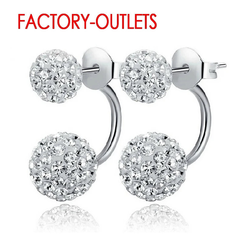 

1 Pair New Arrival Super Nice 925 Sterling Silver Stud Earrings Double Crystal Beads Fashion Jewelry Women Accessories