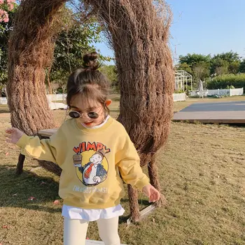 

Spring New Arrival korean style cotton cartoon letters printed long sleeve hoodie with leaf side for fashion cute baby girls