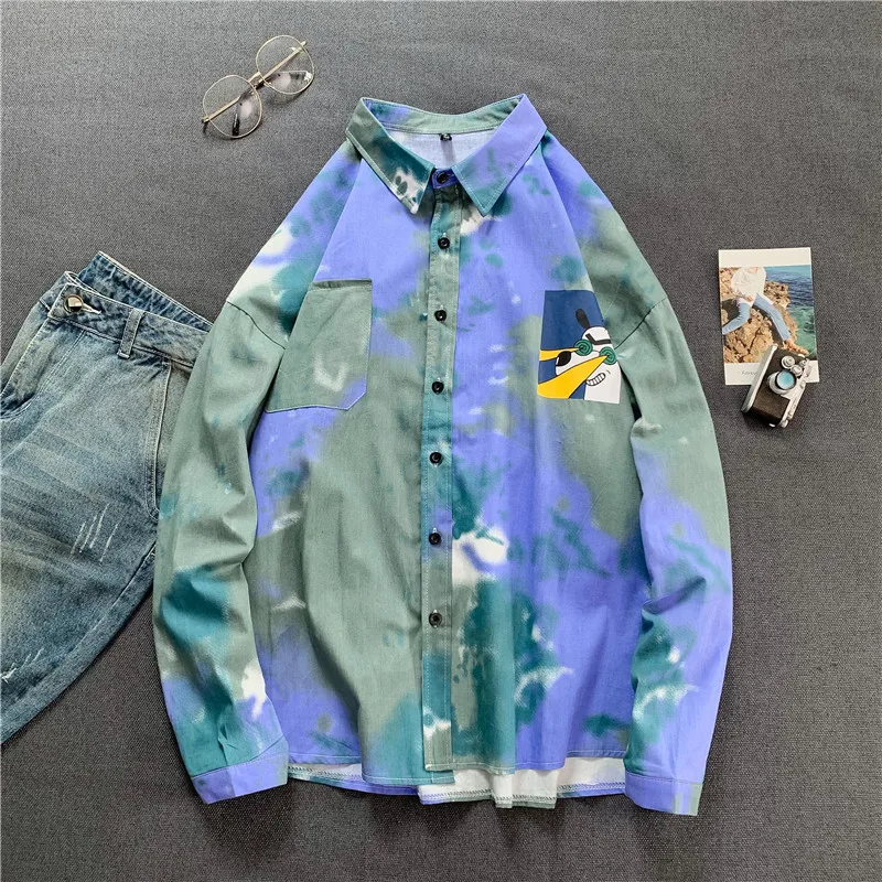 

2019 Autumn Men's New Casual Hit Color Single-breasted Long-sleeved Lapel Shirt Loose Temperament Trend Cotton Camisa Masculina