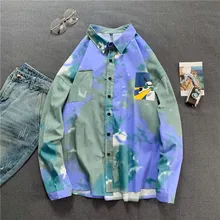 2019 Autumn Men's New Casual Hit Color Single-breasted Long-sleeved Lapel Shirt Loose Temperament Trend Cotton Camisa Masculina