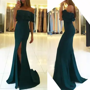 

Dark Green Boat Neck Mermaid Bridesmaid Dresses Simple Side Split Women Bridal Dress Vestido De Fiesta Noche