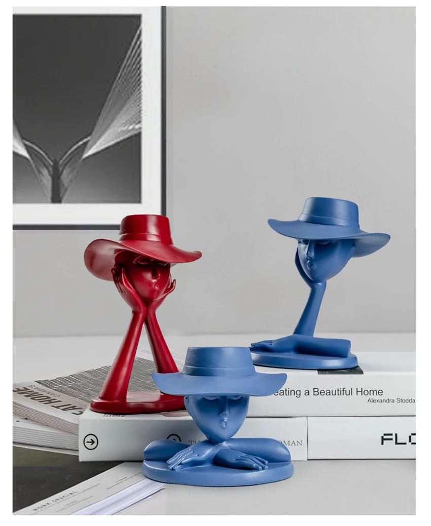 ERMAKOVA  Modern Minimalist Abstract Girl Sculpture Hat Character Flowerpot Resin Storage Ornaments Nordic Home Decoration