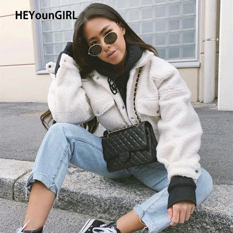 Женская Повседневная куртка HEYounGIRL белая укороченная из искусственного меха