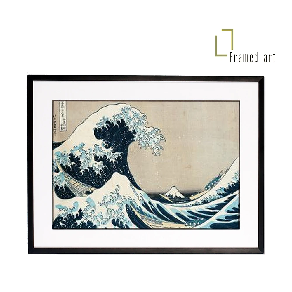 Framed art on the Great Wave at Kanagawa aluminum picture frame with matboard plexi glass | Дом и сад