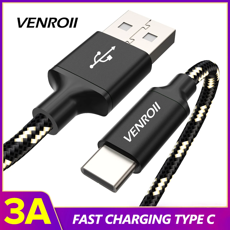 Venroii usb type-C кабель для samsung S10 S9 S8 A50 A70 3A Быстрая зарядка USB-C Кабо Kable type-C для Xiaomi mi Red mi Note 7 8 Pro