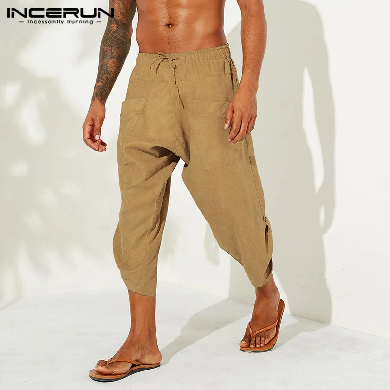 Cotton Linen Men Pants Solid Baggy 2020 Retro Joggers Streetwear Casual Calf Length Trousers Men Drop Crotch Harem Pants INCERUN Cotton Linen Men Pants Solid Baggy 2020 Retro Joggers Streetwear Casual Calf Length Trousers Men Drop Crotch Harem Pants INCERUN