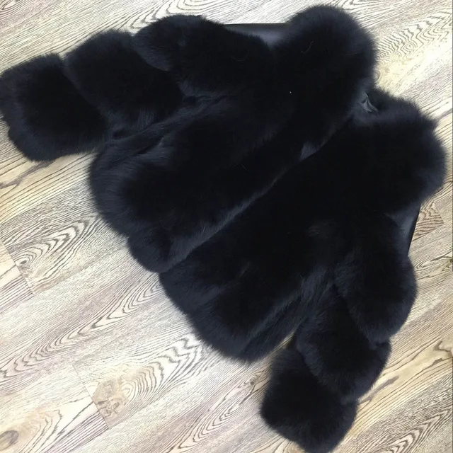 Black Новое поступление, женская шуба из натурального Лисьего меха, Зимняя Толстая теплая куртка с натуральным мехом, модная короткая стильная верхняя одежда, S7503 - Цвет: Black