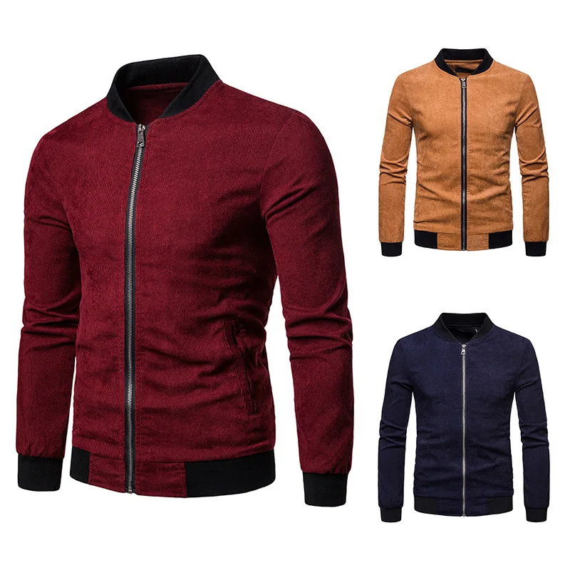 

2018 Autumn And Winter New Style Fashion Solid Color Corduroy Large Size Stand Collar Slim Fit MEN'S Jacket Jk08