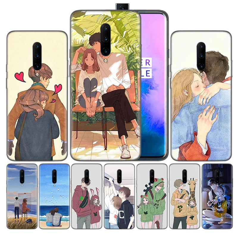 

Luxury Silicone Cell Phone Case For Oneplus 6 6T 7 7 Pro 5G TPU Black Soft Back Cover Protective Anime Couples