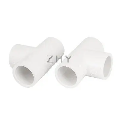 

White PVC Three Way Tee Shaped Fitting Wire Pipe Connector 20mm Inner Dia 2 Pcs