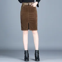 Новая мода осень зима юбка Вельветовая Женская тонкая прямая юбка на высокой талии плюс размер средней длины женские длинные юбки черный