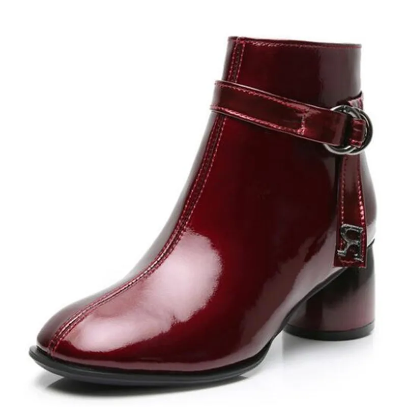 

Top Cowhide Patent Leather Boots Autumn Boots Comfort Elegant Fashion Boots Women Leather Shoes High Heels Women Winter Boots